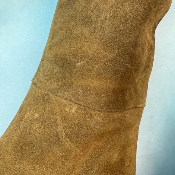 Neil J. Rodgers Camel Suede Leather Pointed Toe Knee High Pull On Heeled Boots - Picture 10 of 10